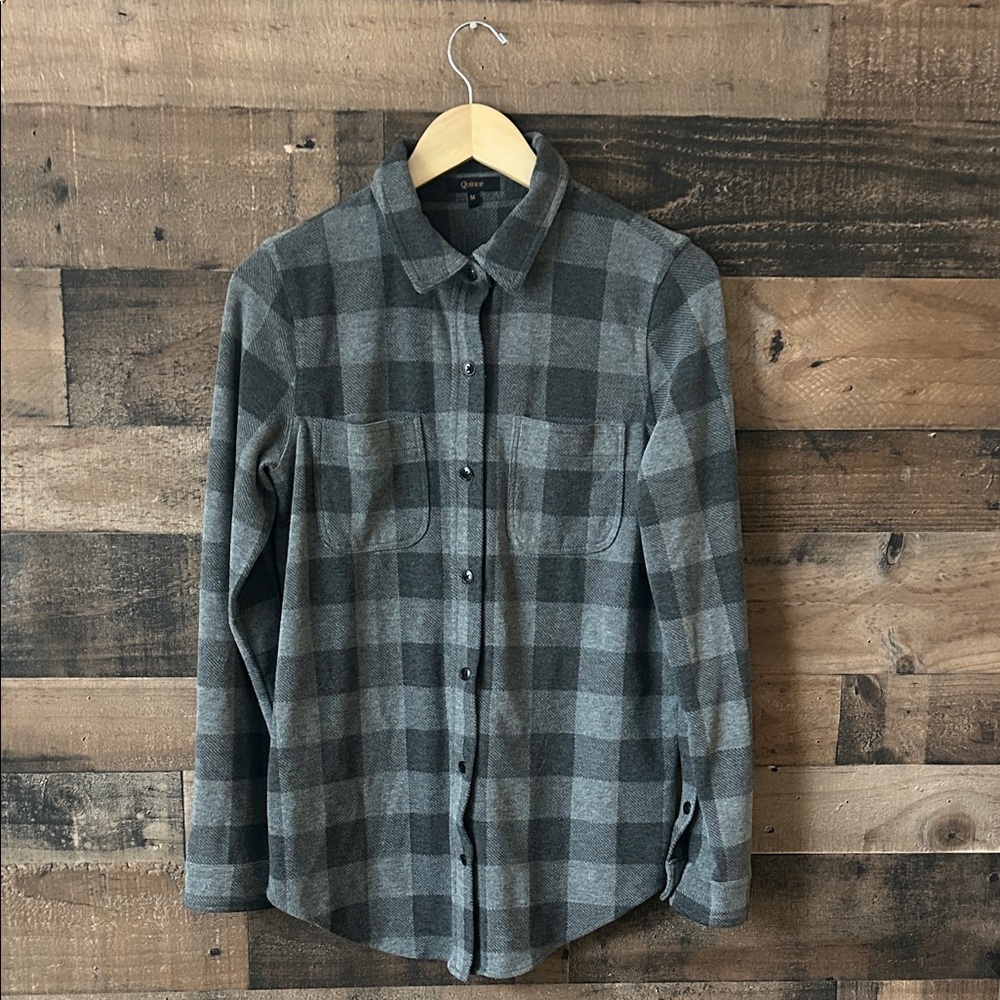 Quince Women’s Stretch Gray Plaid Button-Down Shirt M